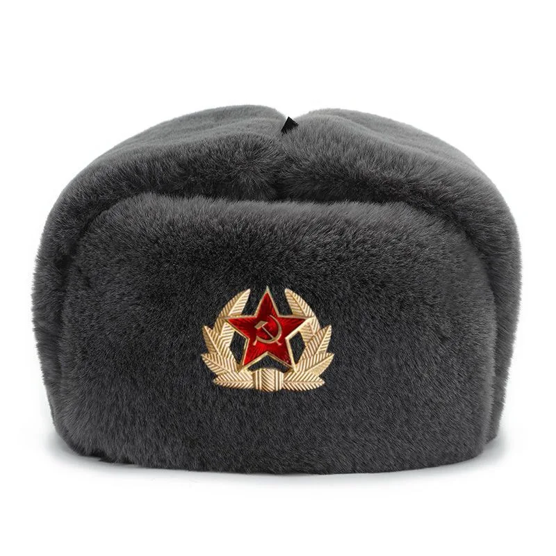 Winter Hat Fur Hat Earflap Hat Faux Fur Hat CAMOLAND Warm Faux Fur Bomber Hats Women Men Soviet Badge Russia Ushanka Pilot Hat Windproof Earflap Cap Skiing Cap