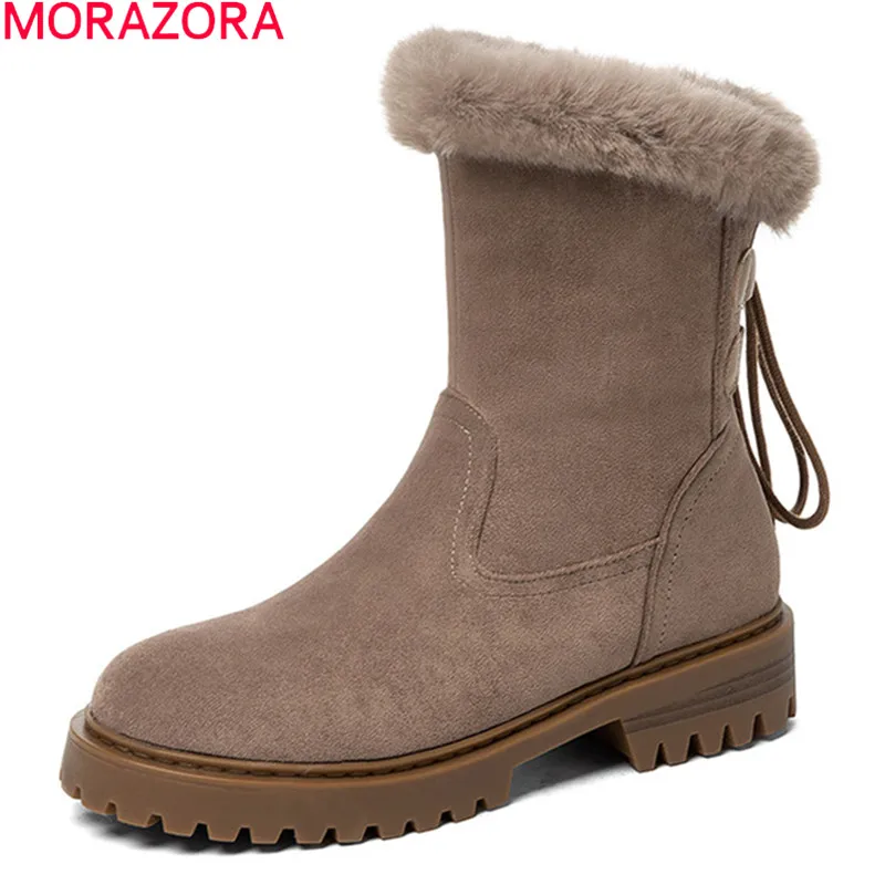 

MORAZORA 2022 Large Size 33-44 Women Boots Comfortable Keep Warm Ankle Boots Med Heels Round Toe Winter Boots Black Khaki