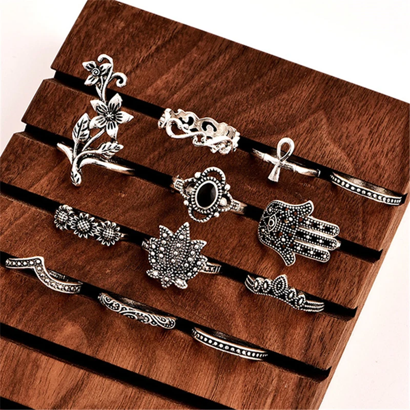 Женские винтажные Ретро Классические Цветные Кольца с черным кристаллом лотоса