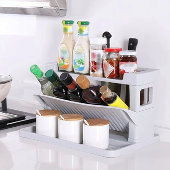 

2-Tier Spice Storage Rack Cosmetic Organizer Shelf for Bathroom Desktop Kitchen Seasoning Storage Rack
