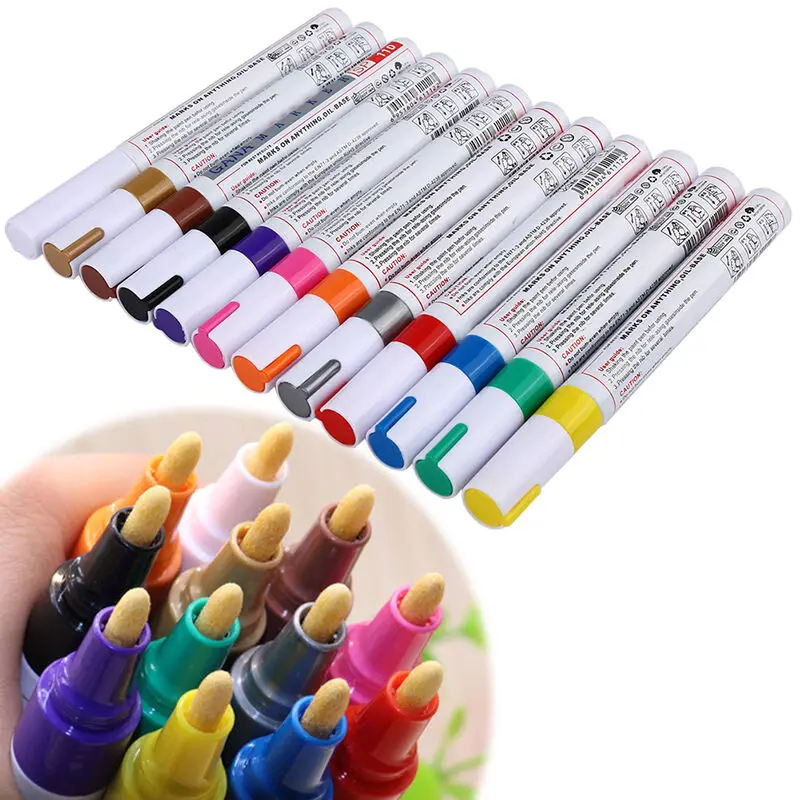 Oily Marker Pen Waterproof 12 Colors Car Tyre Tire Tread CD Metal Acrylic Permanent Paint Marker Sewing Supplies Marker Pen Paint Pen Art Pens
