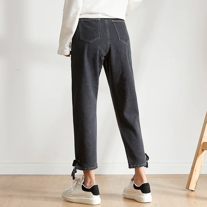 Женские неэластичные джинсы LEIJIJEANS, свободные повседневные черные и серые мытые джинсы с высокой посадкой, новая модель 9149 большого размера