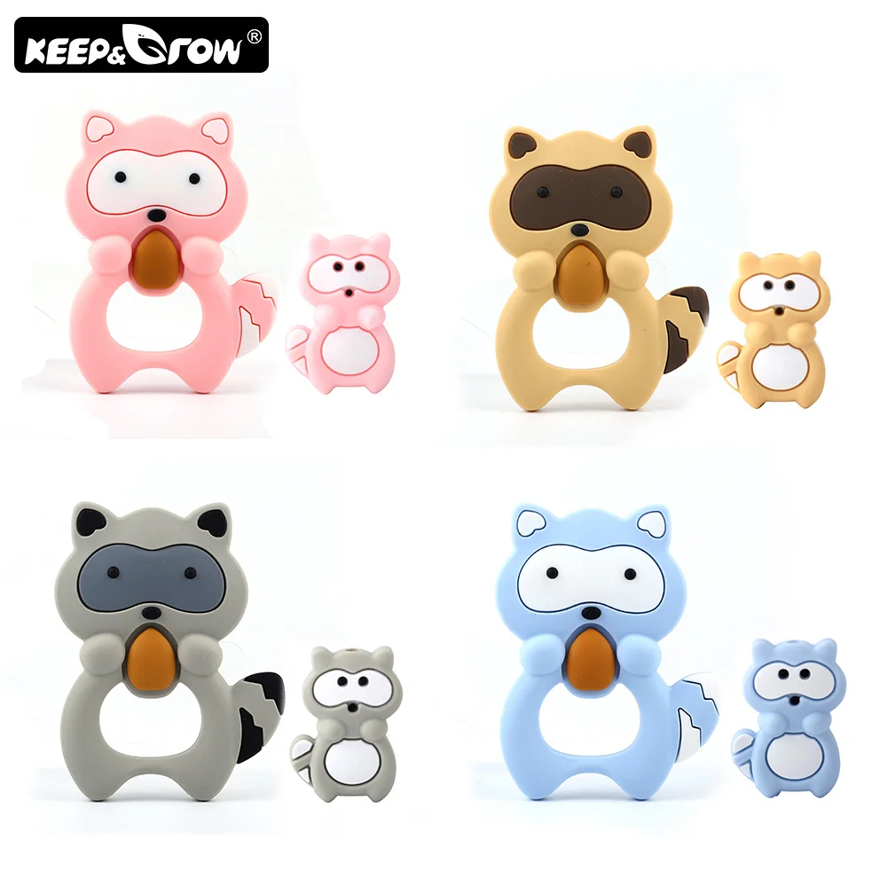 

Keep&Grow 2Pcs/Set Mini Raccoon Silicone Beads Baby Teethers DIY Necklace Making BPA Free Silicone Raccoon Teether Accessories