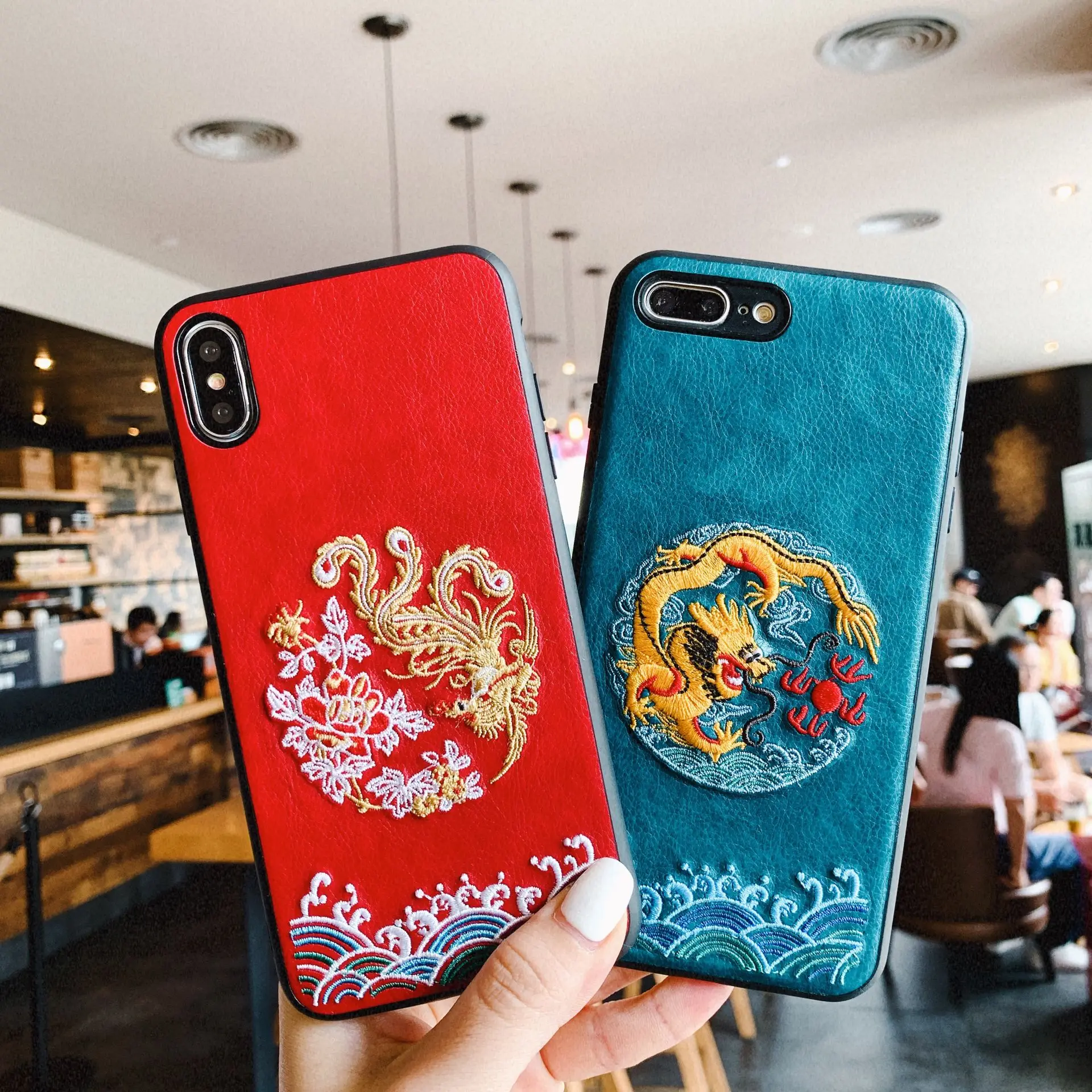 Роскошный 3D чехол с вышивкой для iphone XS XR Max подвеска дракон тиснением 6 6s 7 8 Plus X