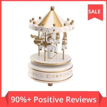 

Wind Up Wooden Horse Roundabout Carousel Musical Box Kid Birthday Christmas Gift Color:Glod