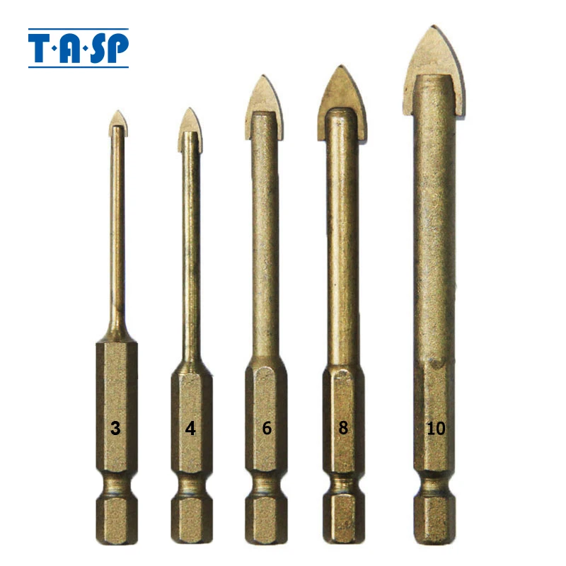 Envío gratis 5 unidades de titanio recubierto de vidrio Bits Set 3 / 4 / 6 / 8 / 10 mm con mango hexagonal para cerámica del azulejo de mármol espejo y vidrio