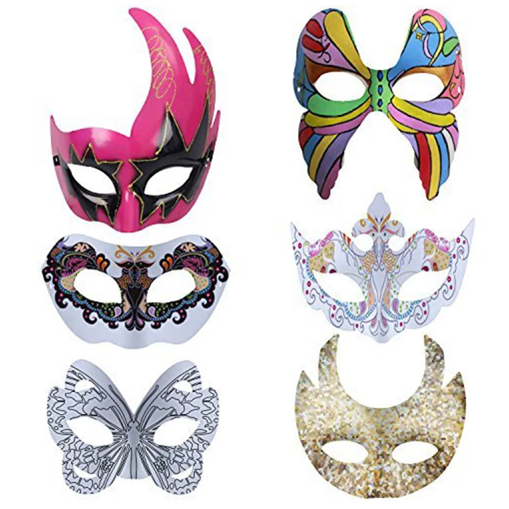 

New Arrival 6 Pcs White Masks Plain Halloween Party Face Masks Home Decor Paper Diy Dancing Christmas Masquerade Masks