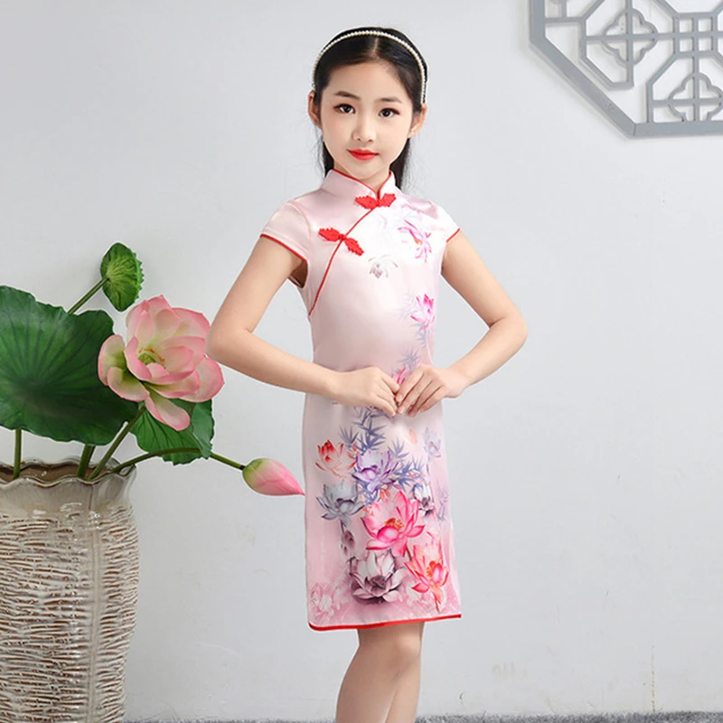 Cheongsam для девочек китайское платье Ципао маленьких летнее в китайском стиле