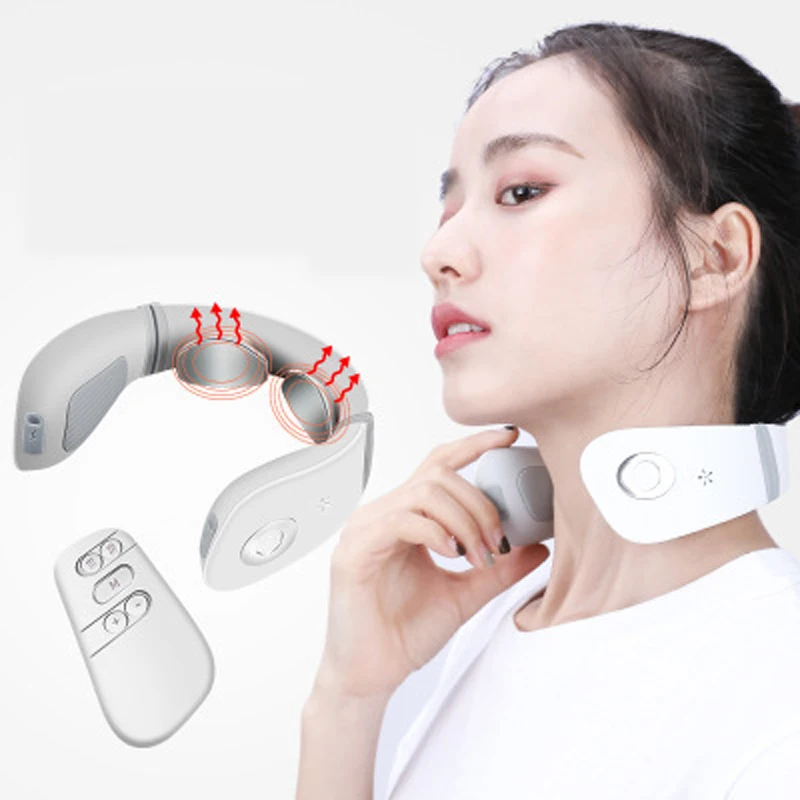 

Electric Pulse Back and Neck Massager Heating Pain Relief Tool Cervical Vertebra Care Relaxation Treatments Wireless Remote