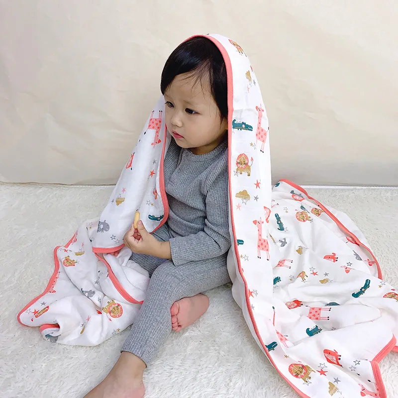 120cm*120cm 6-layer Newborn Blankets Bamboo Bath Towel Gauze Baby Swaddle Kid Muslin Organic Cotton Fabric Soft Girls Burp Cloth