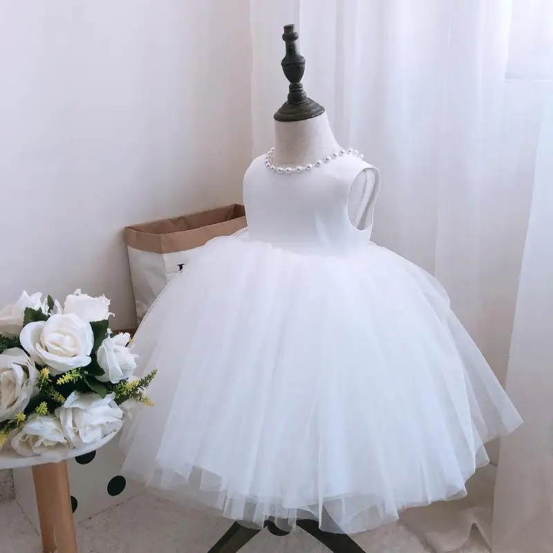 

White Fluffy Tulle Baby Girl Baptism Dress For Pageant Princess Newborn Birthday Wedding Christening Gown Party Evening Frocks