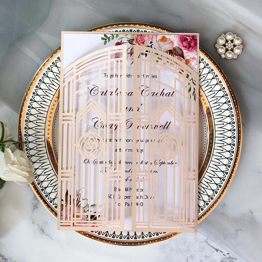  18*12.5cm 10pcs Hollowing Invitation Laser Cut Wedding Invitations Customize Business Birthday Meet - 4000528691743
