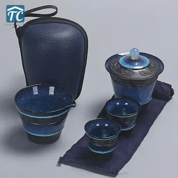 

Tea Set Enamel Gradient Tea Set Outdoor Portable Travel Business Gift Set Holiday Gift