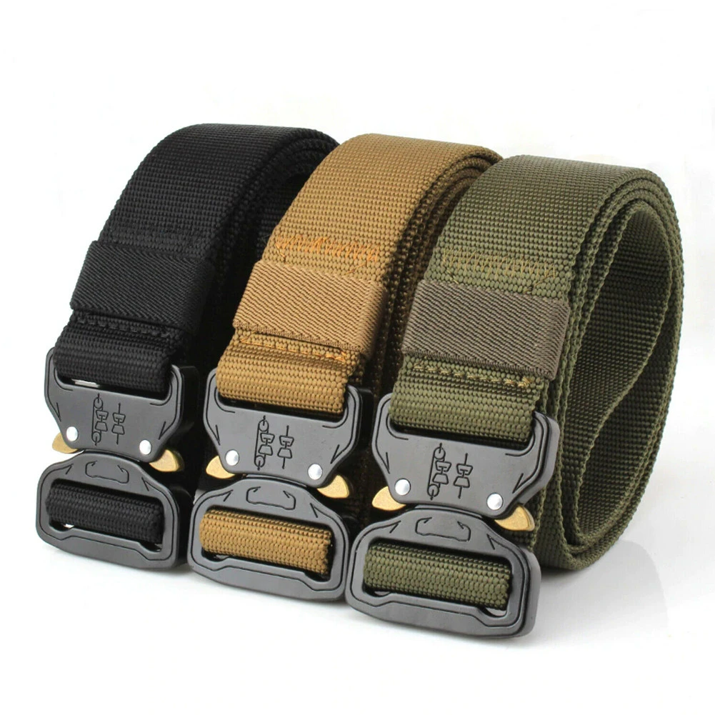 3.8CM Width Nylon Tactical Belt For Metal Buckle Canvas Waistband Outdoor Training Black Arm Green Waist Belt|Cinturones de - AliExpress