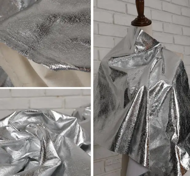 Креативный зеркальный кожаный Тренч с серебряной текстурой, текстиль для одежды tissu nappe rideau tissu, Лоскутная Ткань C796