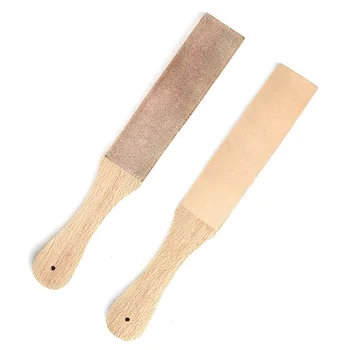 

2 Pcs Wooden Handle Double Sided Leather Paddle Strop for Leather Knife Sharpening Polishing