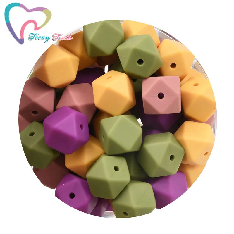 

Teeny Teeth 50 PCS 14-17 MM Mix 4 Hot Sell Fall Colors Mango Maroon Plum Army Green DIY Silicone Hexagon Teething Chew Beads