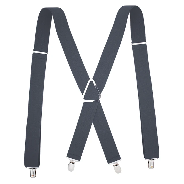 Solid Color Suspenders Braces with Clips for Women Men Adult X Back Adjustable Elastic Large Size Tirante Trousers Strap Bretele Grey