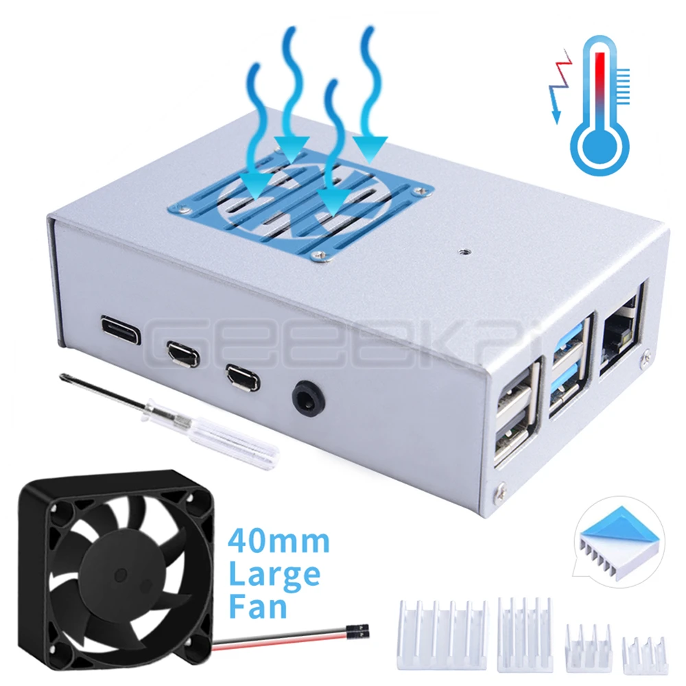 Raspberry Pi 4B H4 Black Plastic Case ABS Case with PWM Cooling 4010 Fan  Heatsink – 52Pi Store