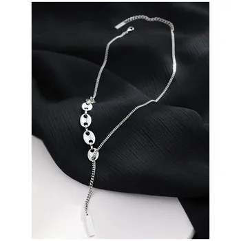 

BOCAI S925 sterling Silver Necklace 2020 new personality fashion 925 pure chain oval hollow tassel chain Thai silver necklace