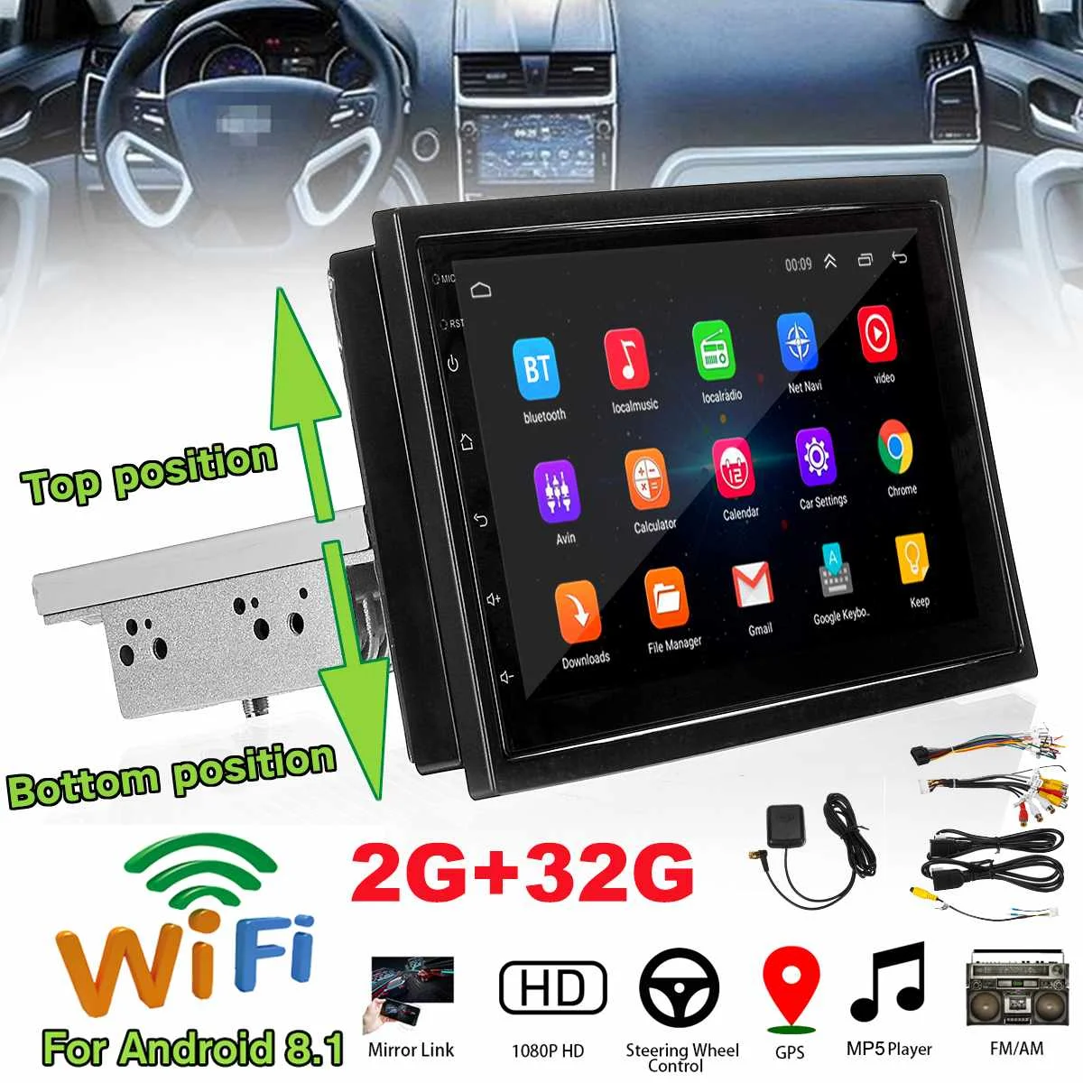 7 дюймов Автомагнитола 1 Din автомагнитола bluetooth Wifi Автомобильный плеер навигация все-в-одном машина Android 8,1 32G память автомобильное радио зеркало