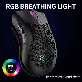 

2.4G Wireless Gaming Mouse Rechargeable Mouse with RGB Light Effect 3 Adjustable DPI Hollowed-out Honeycomb Design White