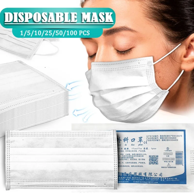 

10/50Pcs Antivirus 1 Disposable Mask Virus Nonwove 3 Layer Ply Filter Mouth Face Mask Dust Meltblown Mouth Masks