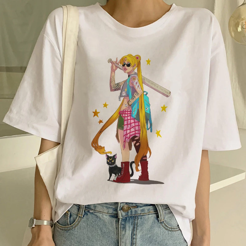 Эффектная женская футболка Sailor Moon Cool винтажная Эстетическая с коротким рукавом