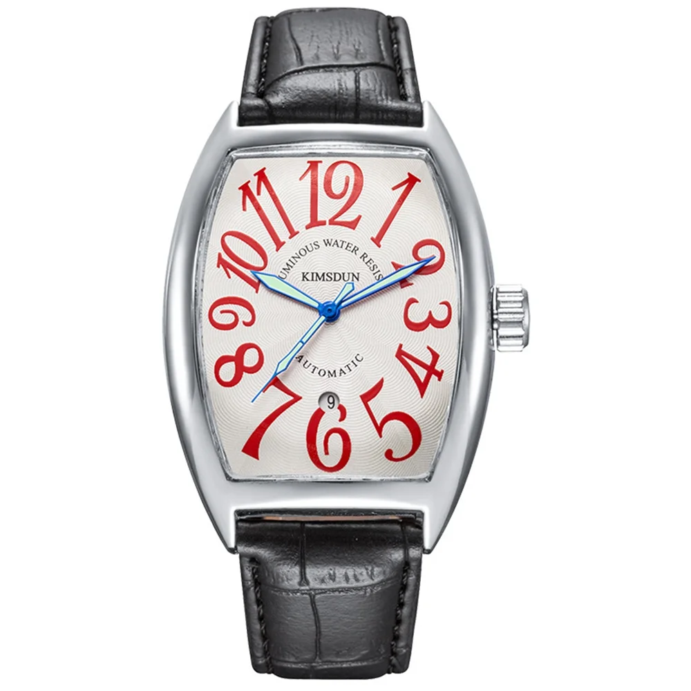 Роскошные брендовые деловые механические часы Tonneau Мужские Водонепроницаемые кожаные автоматические наручные часы для мужчин relojes hombre