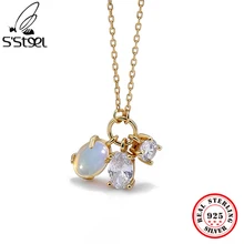 

S'STEEL 925 Sterling Silver Pendant Necklace Gift For Women Statement Zircon Design Temperament Fashion Moonstone Fine Jewelry