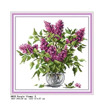 

Purple flowers cross stitch kit floral pattern 14CT printing 11CT counting needlework set DIY handmade home decoration crafts