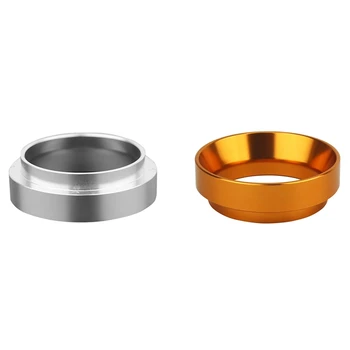 

2Pcs 58Mm Stainless Steel ligent Dosing Ring Brewing Bowl Coffee Powder for Espresso Barista Funnel - Silver & Gold