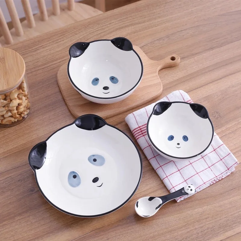 Мультяшная керамическая миска набор ложек детская посуда семейная для риса и