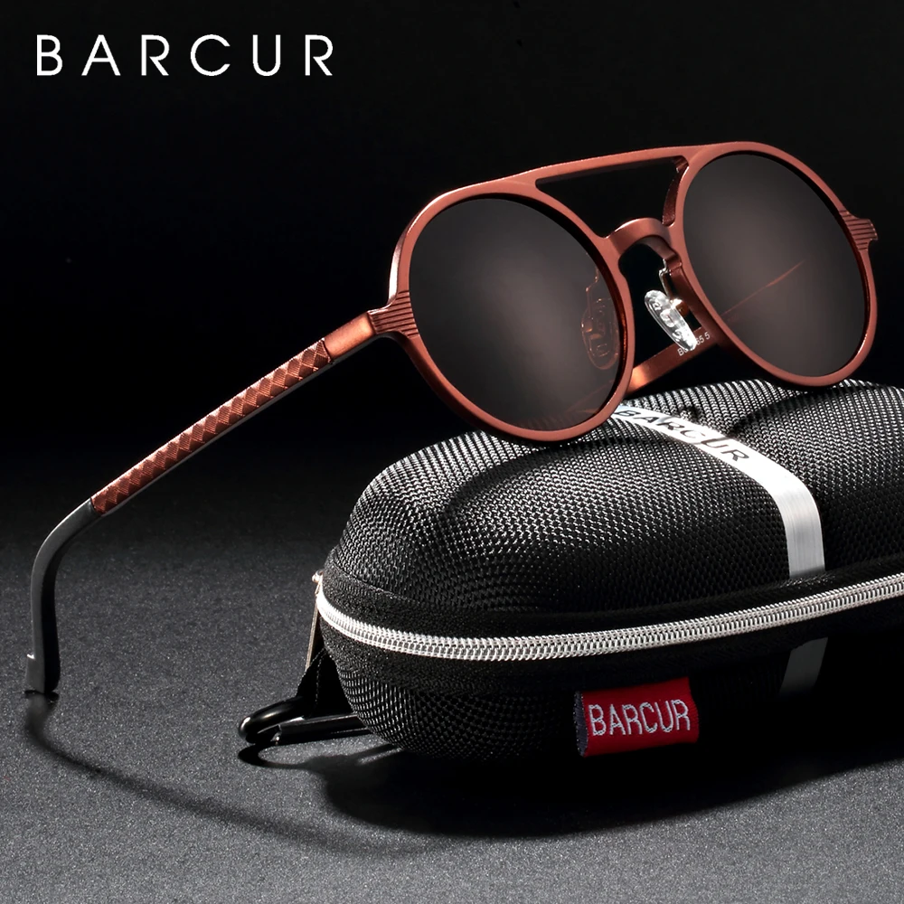 BARCUR Retro Aluminum Magnesium Sunglasses Polarized Vintage Eyewear Accessories Women Sun Glasses Driving Men Round Sunglasses