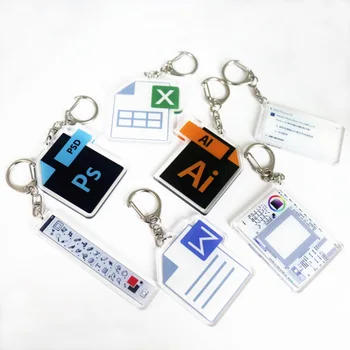 

7Styles Cartoon Software Ai Ps Keychain Acrylic Photo Designer Key Chains Schoolbag Decorations Pendant Key Ring Women Bag Charm