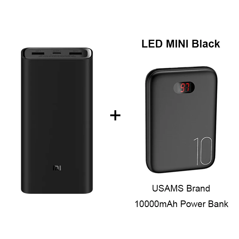 Xiaomi Mi внешний аккумулятор 3 pro, 20000 мАч, USB-C, 45 Вт, двухсторонняя быстрая зарядка, три порта, выход для iPhone, samsung, huawei, ноутбуков - Цвет: Add Black LED PB