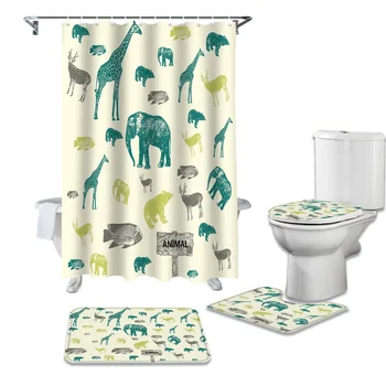 

Silhouette Elephant Giraffe Bear Shower Curtains Set Waterproof Shower Curtain Bathroom Set with Shower Curtain and Rugs