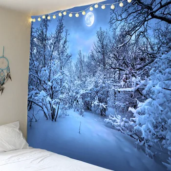 

Indian Mandala Tapestry Hippie Tapestry Boho Wall Hangin Snowy Night Under The Moon Decor Psychedelic Tapestry Wall Hanging