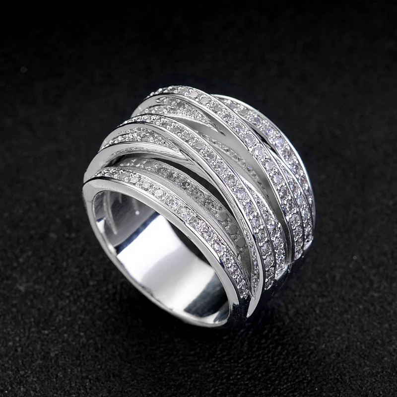 

Fashion Multilayers AAA Zircon Cuff Finger Ring Women Silver Color CZ Zircon Party Engagement Ring For Women Wedding Jewelry