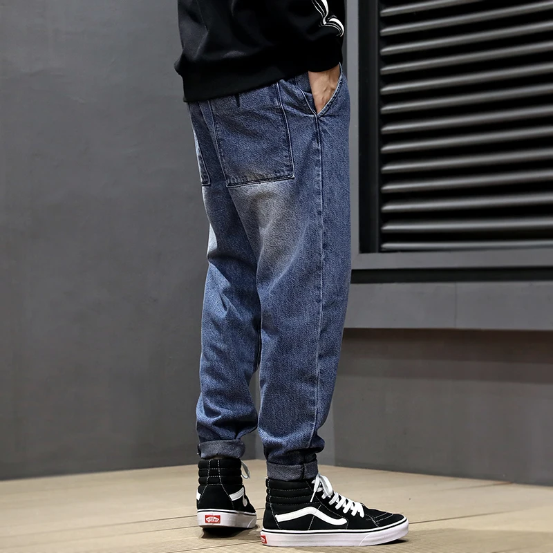 Fashion Streetwear Men Jeans Loose Fit Patch Designer Denim Cargo Pants Men Harem Jeans Vintage Retro Hip Hop Jogger Jeans Homme