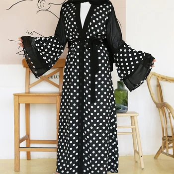 

Siskakia Polka Dot Chiffon Abaya Open Front Flare Sleeve Muslim Dubai Kaftan Kimono Robe Turkey Islam Qatar Islamic Clothing Eid