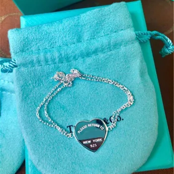 

High quality 1:1 original TIF sterling silver 925 classic elegant heart-shaped pendant bracelet for ladies