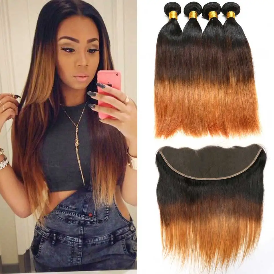 

Lace Frontal Closure With Bundles Ombre Brazilian Human Hair Weave 3 Bundles With Frontal Closure Remy Straight Hair Bundles