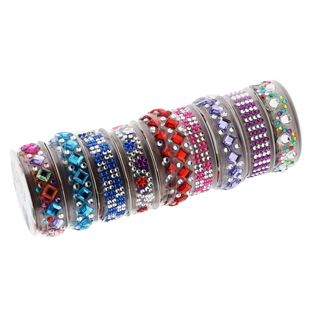 6 Rolls Bulk Lots Self-Adhesive Rhinestone Sticker Bling Craft Jewels Crystal Gem Stickers Tape Roll Assorted Size and Shapes