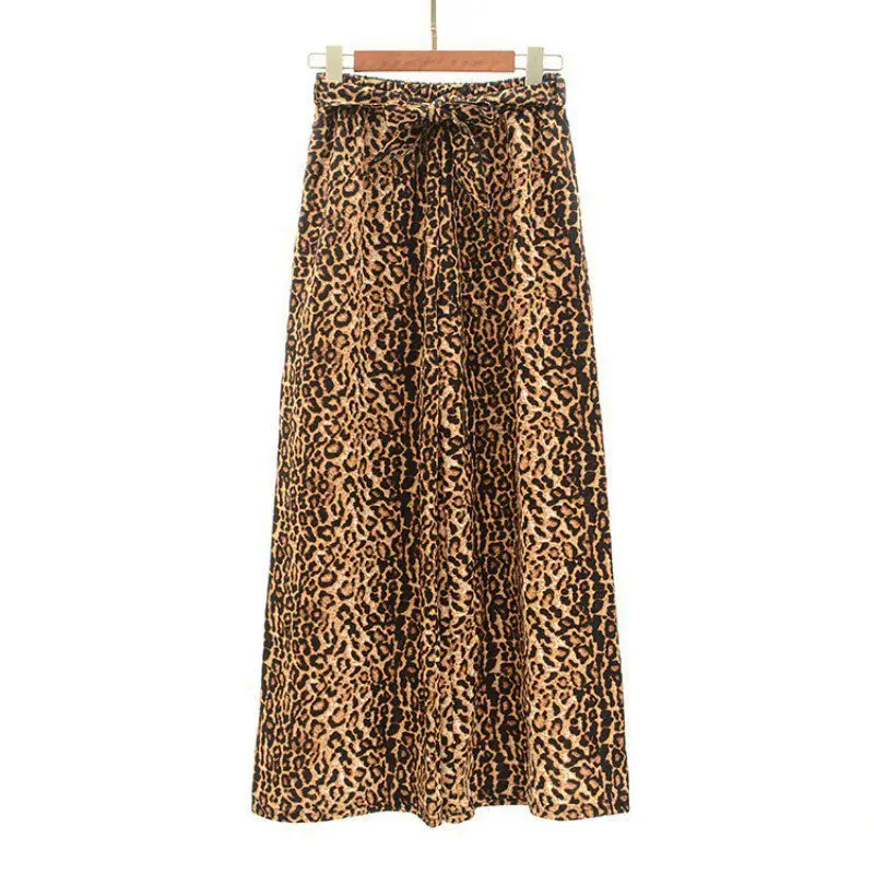 Повседневные свободные женские брюки с высокой талией и леопардовым принтом, удобные широкие длинные штаны с животным принтом для девочек