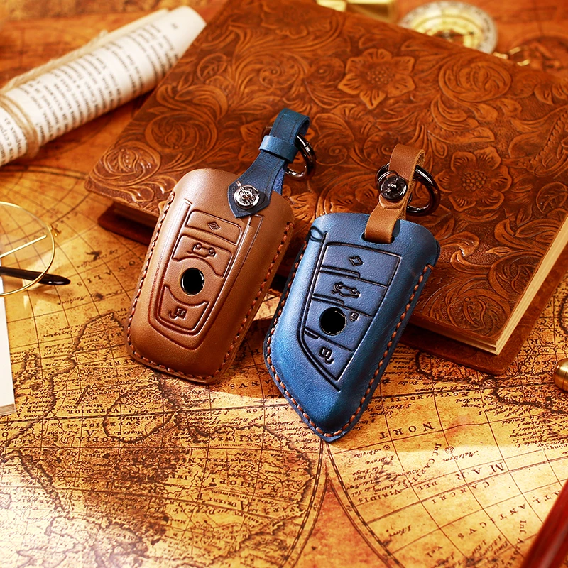 

Leather car key case Car Remote Key Cover For BMW 1 2 3 4 5 6 7 Series X1 X3 X4 X5 X6 F30 F34 F10 F07 F20 G30 F15 F16 keychains