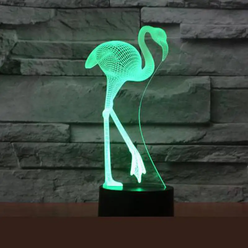 3D Led визуальный 7 цветов Изменение животных фламинго ночник настольная лампа