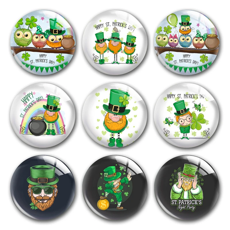 

Handmade St. Patrick's Day Irish Clover Green Round Photo Glass Cabochons Demo Flat Back DIY Jewelry Making Findings Accessory