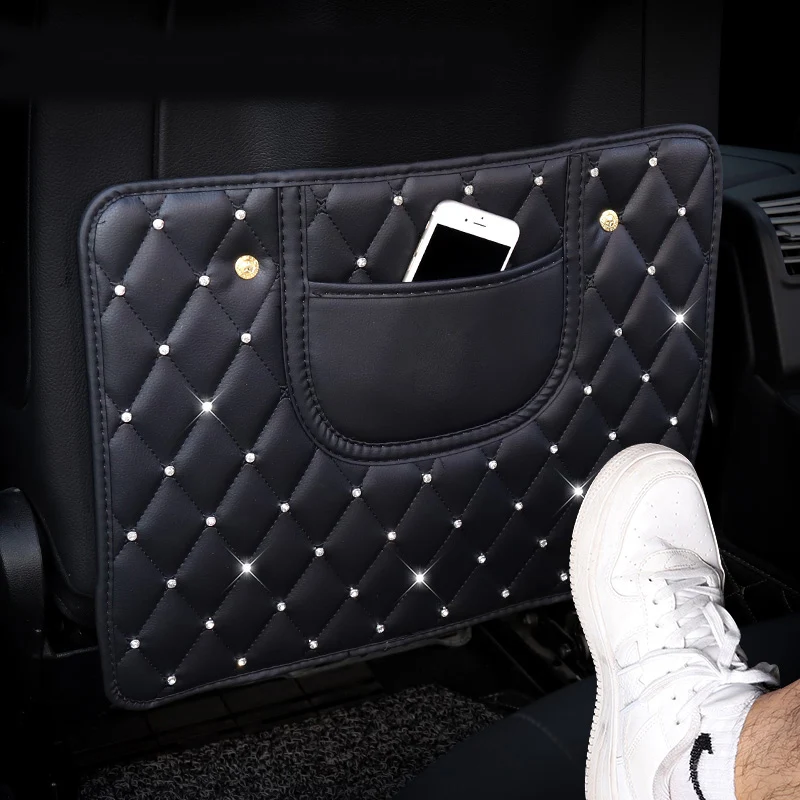 Rhinestone-Car-Anti-kick-Pad-Crystal-Car-Seat-Back-Cover-Protector-Kids-Anti-Dirty-Mat-Auto-Storage-Hanging-5