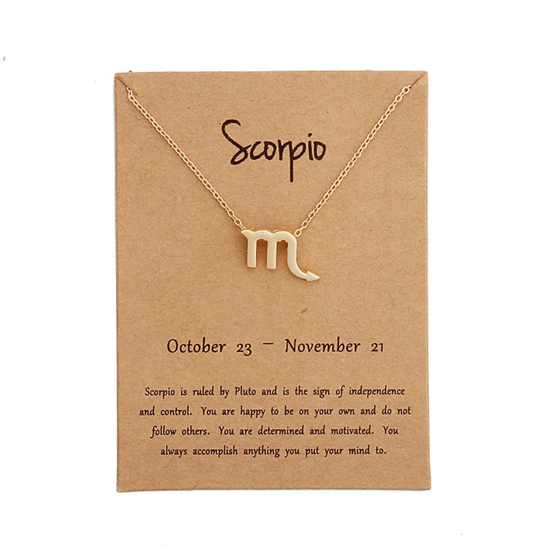 

Simple New 12 Constellation Pendant Necklace Statement Zodiac Sign Necklace Card Birthday Couple Gifts Message For Women Girl